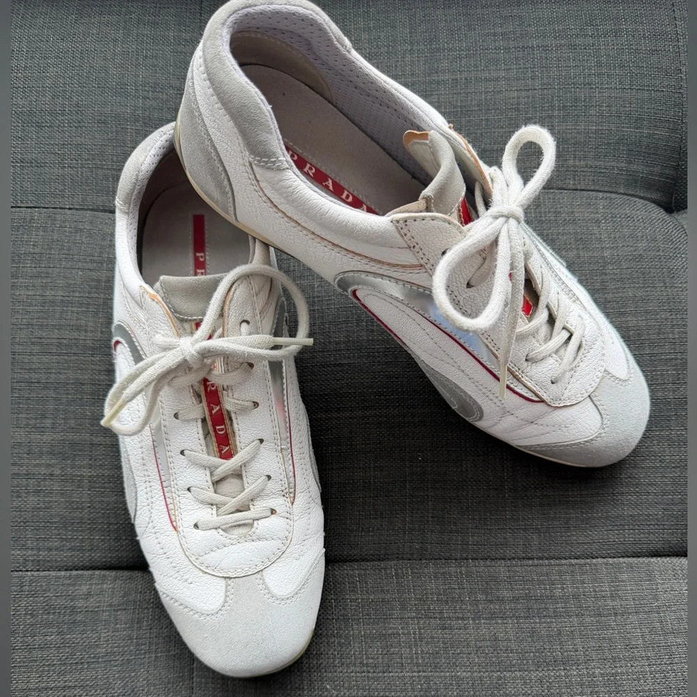 Prada Sport Sneakers Grey White Suede Leather Women’s 10.5 - Picture 5 of 11